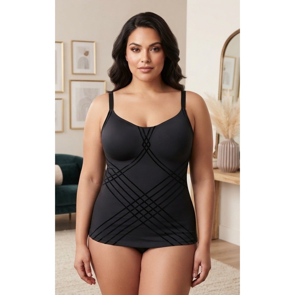 Honeylove Silhouette Cami Smoothing Shapewear 1X Black Stretch Velvet Trim NWT